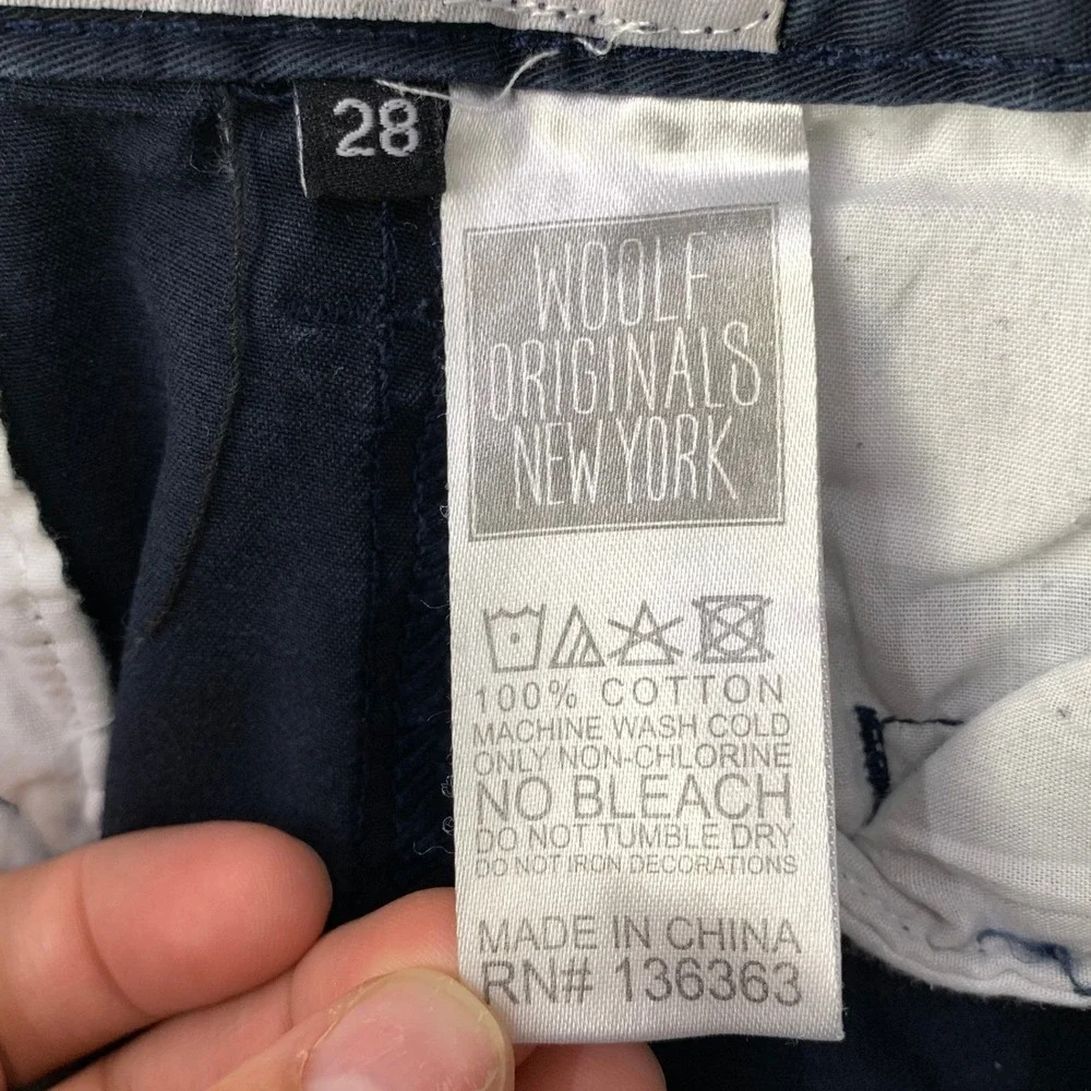Woolf Originals NY Chinos Men 28 Navy Blue Cotton Twill Slim-Fit Trousers WON